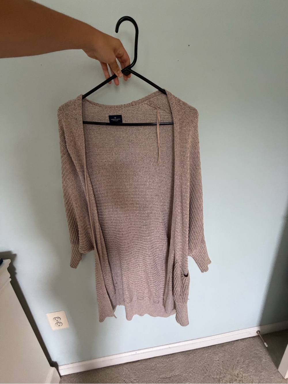 American Eagle Outfitters Taupe Open-Front Knit Cardigan